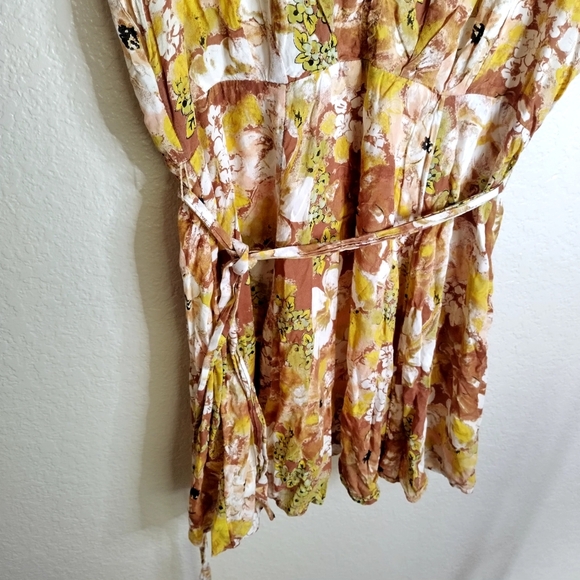 Free People Freddy Cocoa Floral Printed Short Sleeve Mini Dress Sz L - Picture 4 of 8